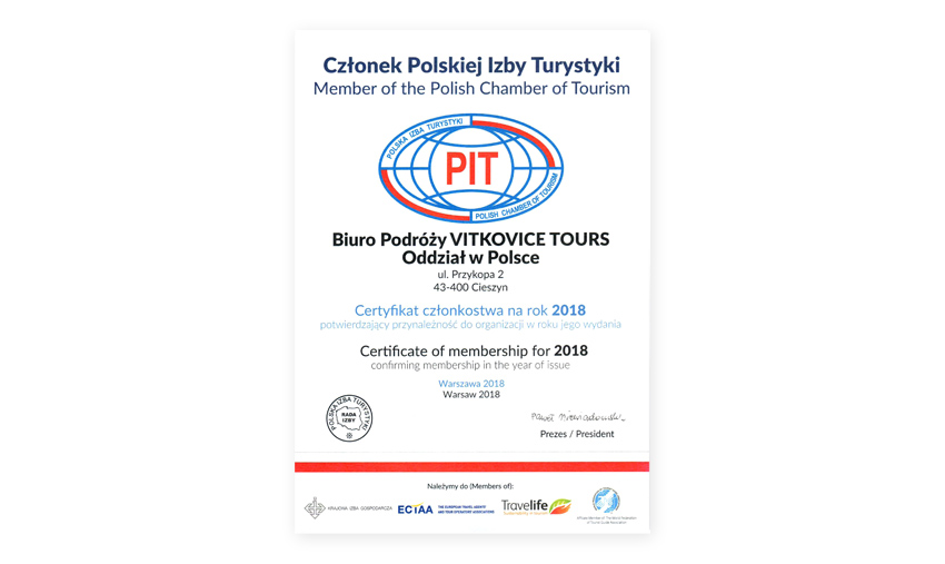 Certyfikat 2018 – Polska Izba Turystyki